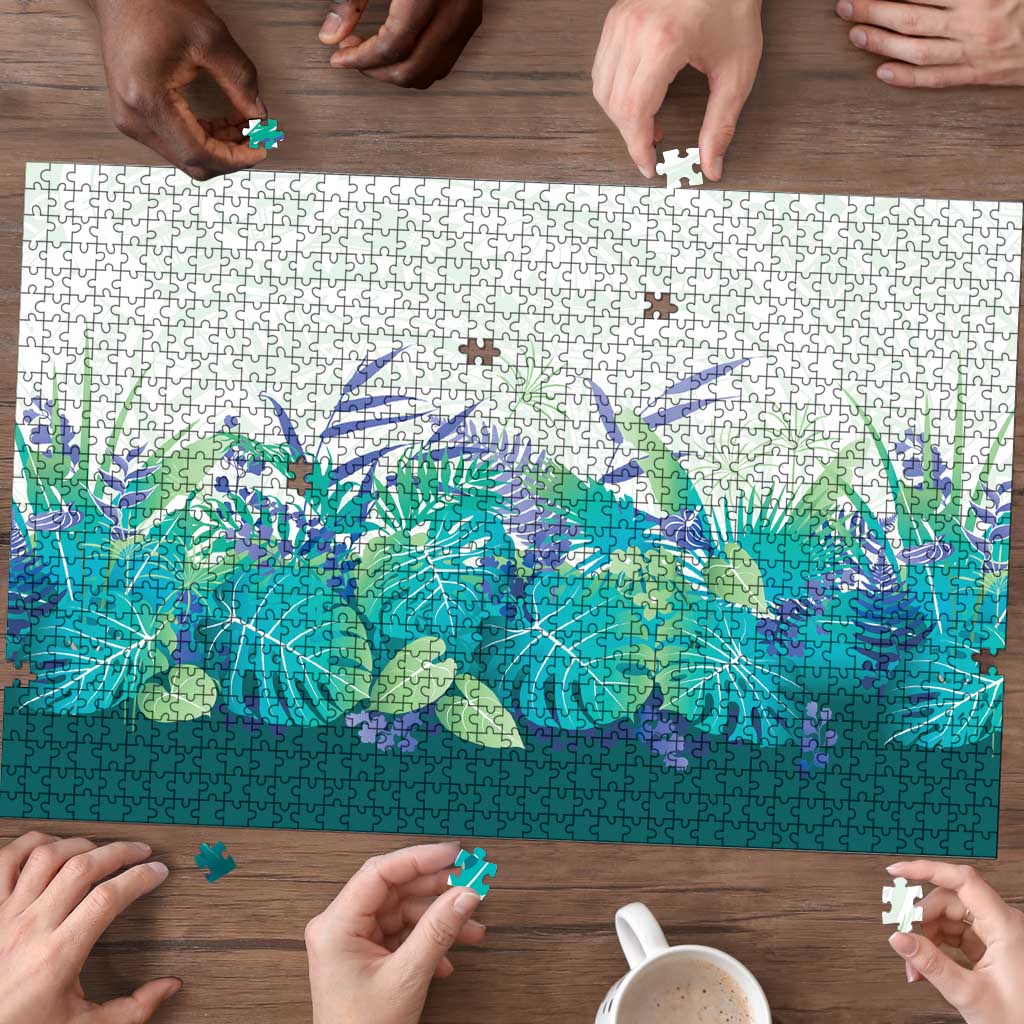 Hawaii Tropical Plant Teal Puzzle Vibrant Polynesian Pattern