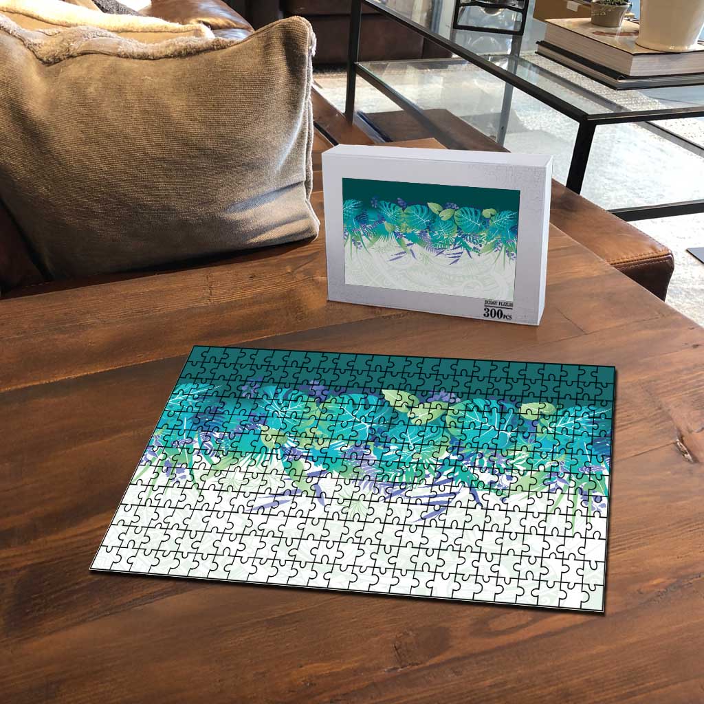 Hawaii Tropical Plant Teal Puzzle Vibrant Polynesian Pattern