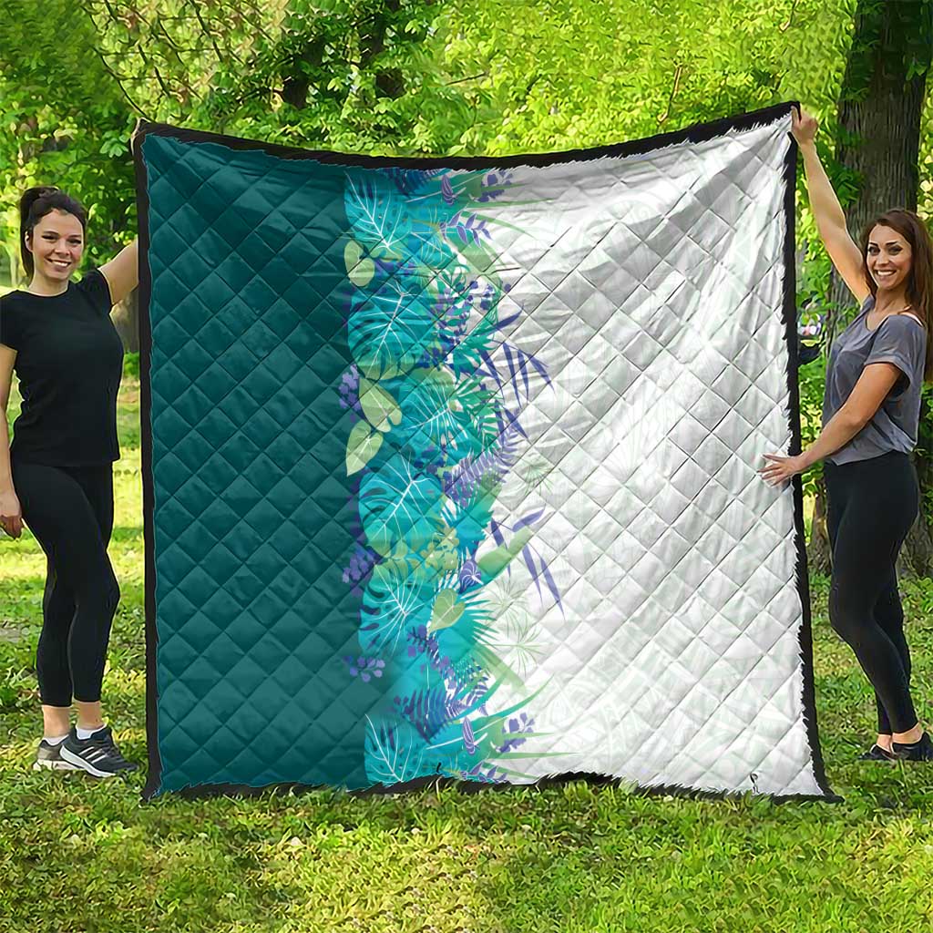 Hawaii Tropical Plant Teal Quilt Vibrant Polynesian Pattern