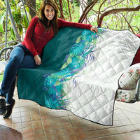 Hawaii Tropical Plant Teal Quilt Vibrant Polynesian Pattern