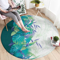Hawaii Tropical Plant Teal Round Carpet Vibrant Polynesian Pattern
