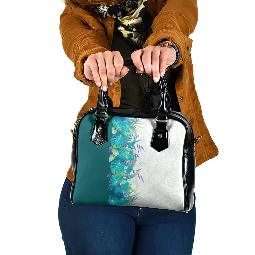 Hawaii Tropical Plant Teal Shoulder Handbag Vibrant Polynesian Pattern