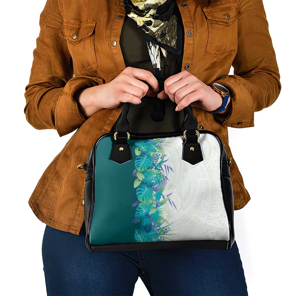Hawaii Tropical Plant Teal Shoulder Handbag Vibrant Polynesian Pattern