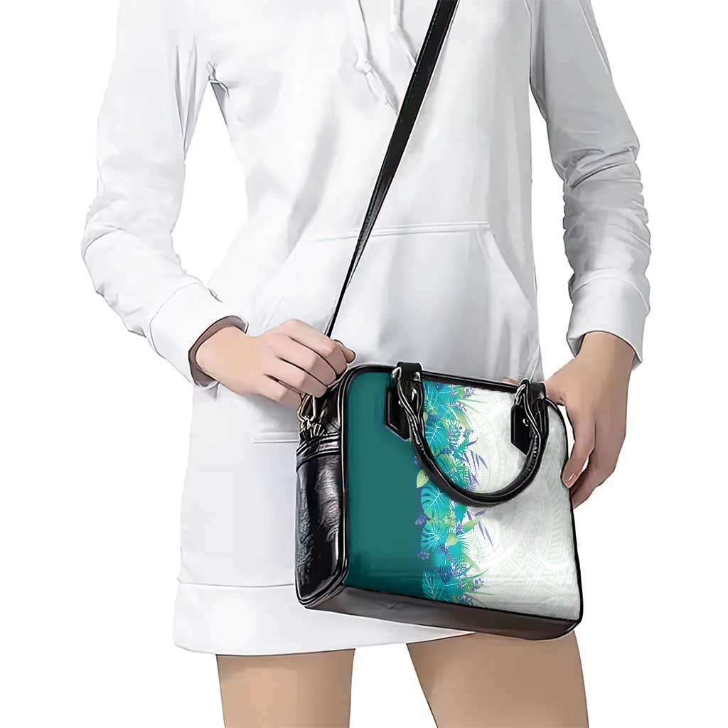 Hawaii Tropical Plant Teal Shoulder Handbag Vibrant Polynesian Pattern