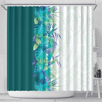 Hawaii Tropical Plant Teal Shower Curtain Vibrant Polynesian Pattern