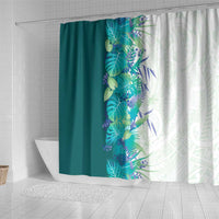 Hawaii Tropical Plant Teal Shower Curtain Vibrant Polynesian Pattern