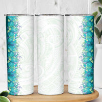 Hawaii Tropical Plant Teal Skinny Tumbler Vibrant Polynesian Pattern