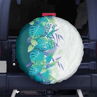 Hawaii Tropical Plant Teal Spare Tire Cover Vibrant Polynesian Pattern