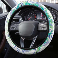 Hawaii Tropical Plant Teal Steering Wheel Cover Vibrant Polynesian Pattern