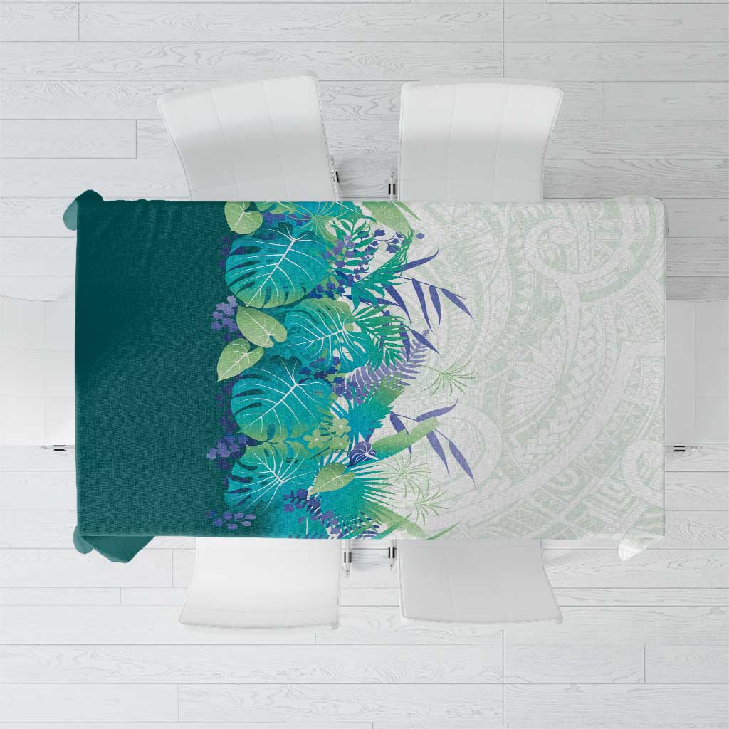 Hawaii Tropical Plant Teal Tablecloth Vibrant Polynesian Pattern