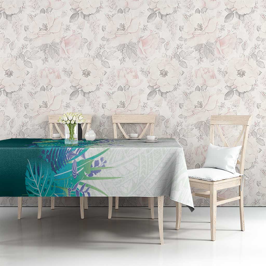 Hawaii Tropical Plant Teal Tablecloth Vibrant Polynesian Pattern