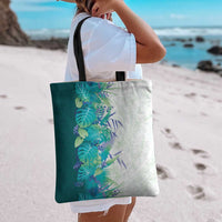 Hawaii Tropical Plant Teal Tote Bag Vibrant Polynesian Pattern