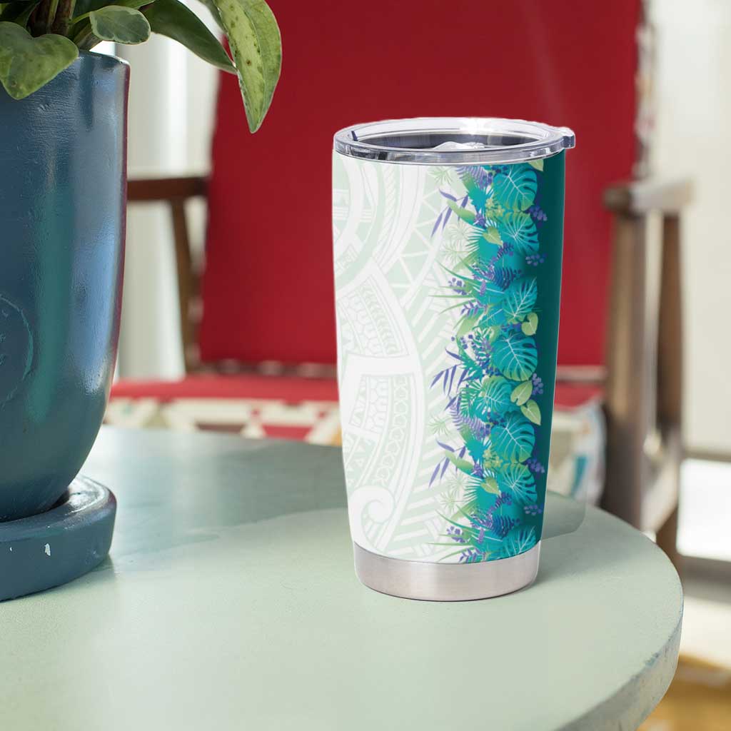Hawaii Tropical Plant Teal Tumbler Cup Vibrant Polynesian Pattern