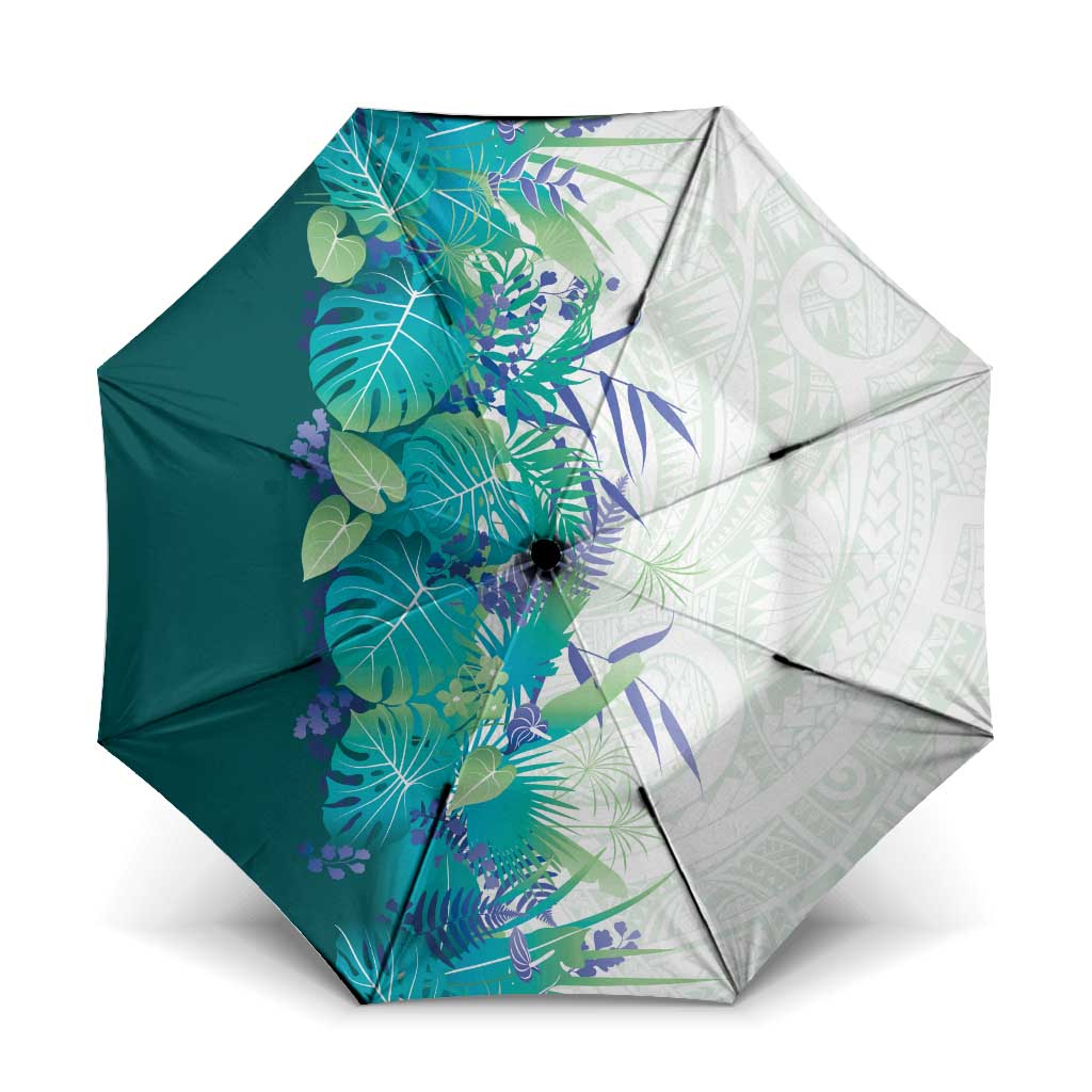 Hawaii Tropical Plant Teal Umbrella Vibrant Polynesian Pattern