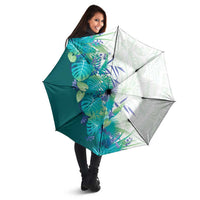 Hawaii Tropical Plant Teal Umbrella Vibrant Polynesian Pattern