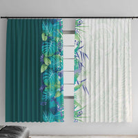 Hawaii Tropical Plant Teal Window Curtain Vibrant Polynesian Pattern