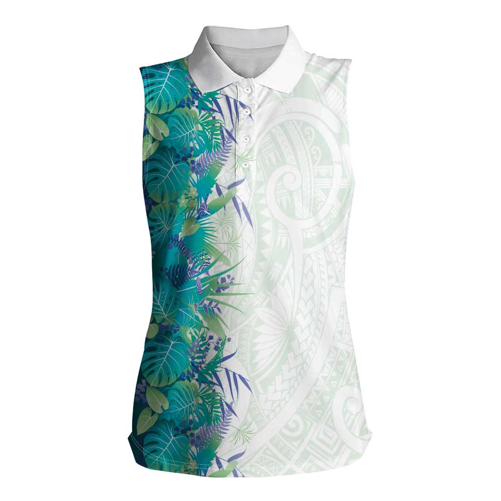 Hawaii Tropical Plant Teal Women Sleeveless Polo Shirt Vibrant Polynesian Pattern LT01 Female Teal - Polynesian Pride