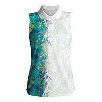 Hawaii Tropical Plant Teal Women Sleeveless Polo Shirt Vibrant Polynesian Pattern LT01 Female Teal - Polynesian Pride