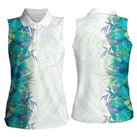 Hawaii Tropical Plant Teal Women Sleeveless Polo Shirt Vibrant Polynesian Pattern LT01 - Polynesian Pride