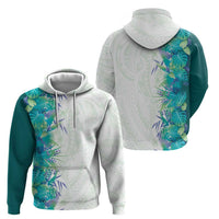 Hawaii Tropical Plant Teal Zip Hoodie Vibrant Polynesian Pattern
