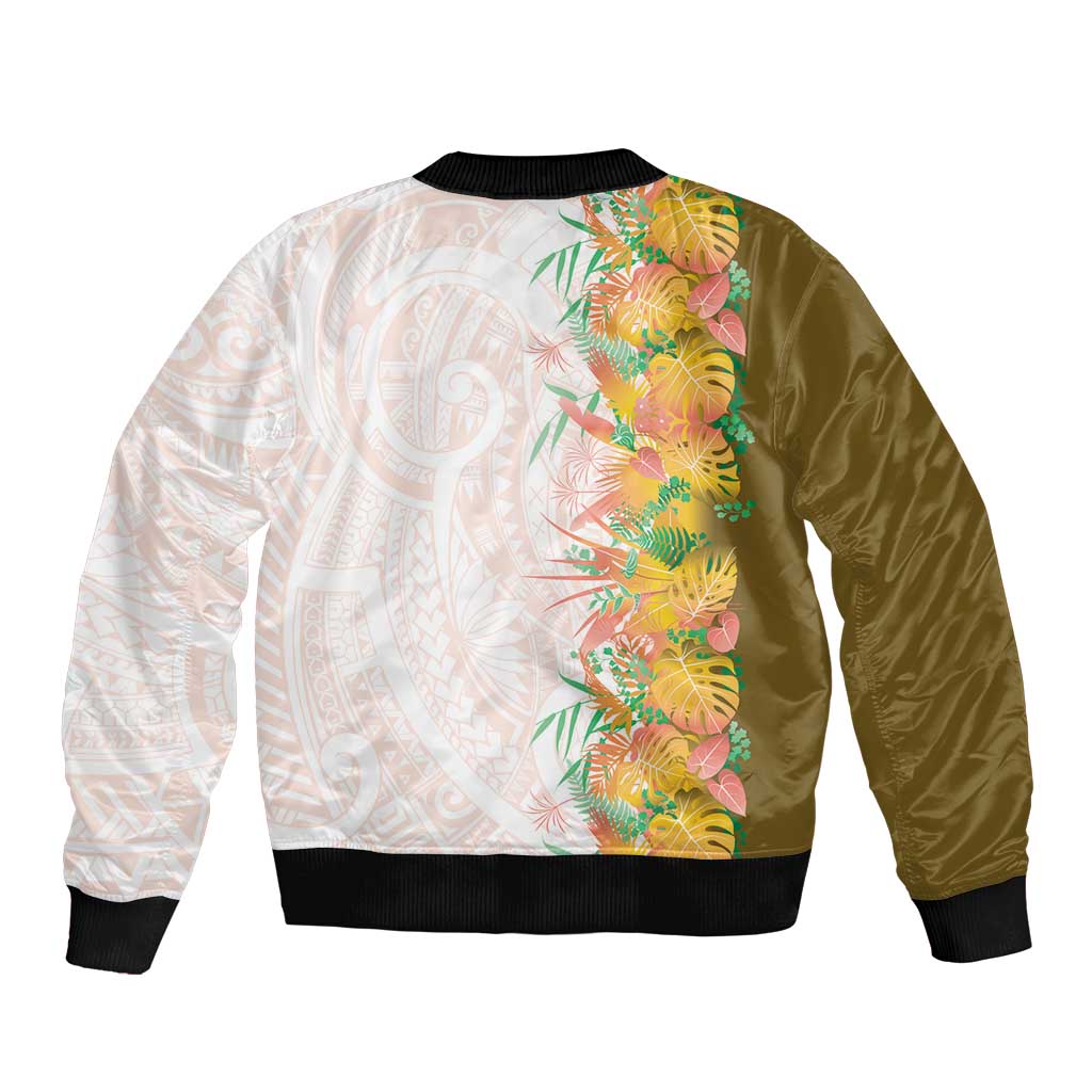 Hawaii Tropical Plant Lenalena Bomber Jacket Vibrant Polynesian Pattern