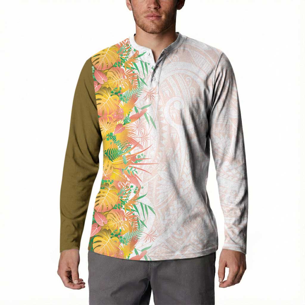 Hawaii Tropical Plant Lenalena Button Sweatshirt Vibrant Polynesian Pattern