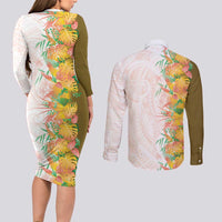 Hawaii Tropical Plant Lenalena Couples Matching Long Sleeve Bodycon Dress and Long Sleeve Button Shirt Vibrant Polynesian Pattern LT01 - Polynesian Pride