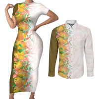 Hawaii Tropical Plant Lenalena Couples Matching Short Sleeve Bodycon Dress and Long Sleeve Button Shirt Vibrant Polynesian Pattern LT01 Yellow - Polynesian Pride