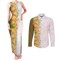 Hawaii Tropical Plant Lenalena Couples Matching Tank Maxi Dress and Long Sleeve Button Shirt Vibrant Polynesian Pattern LT01 Yellow - Polynesian Pride