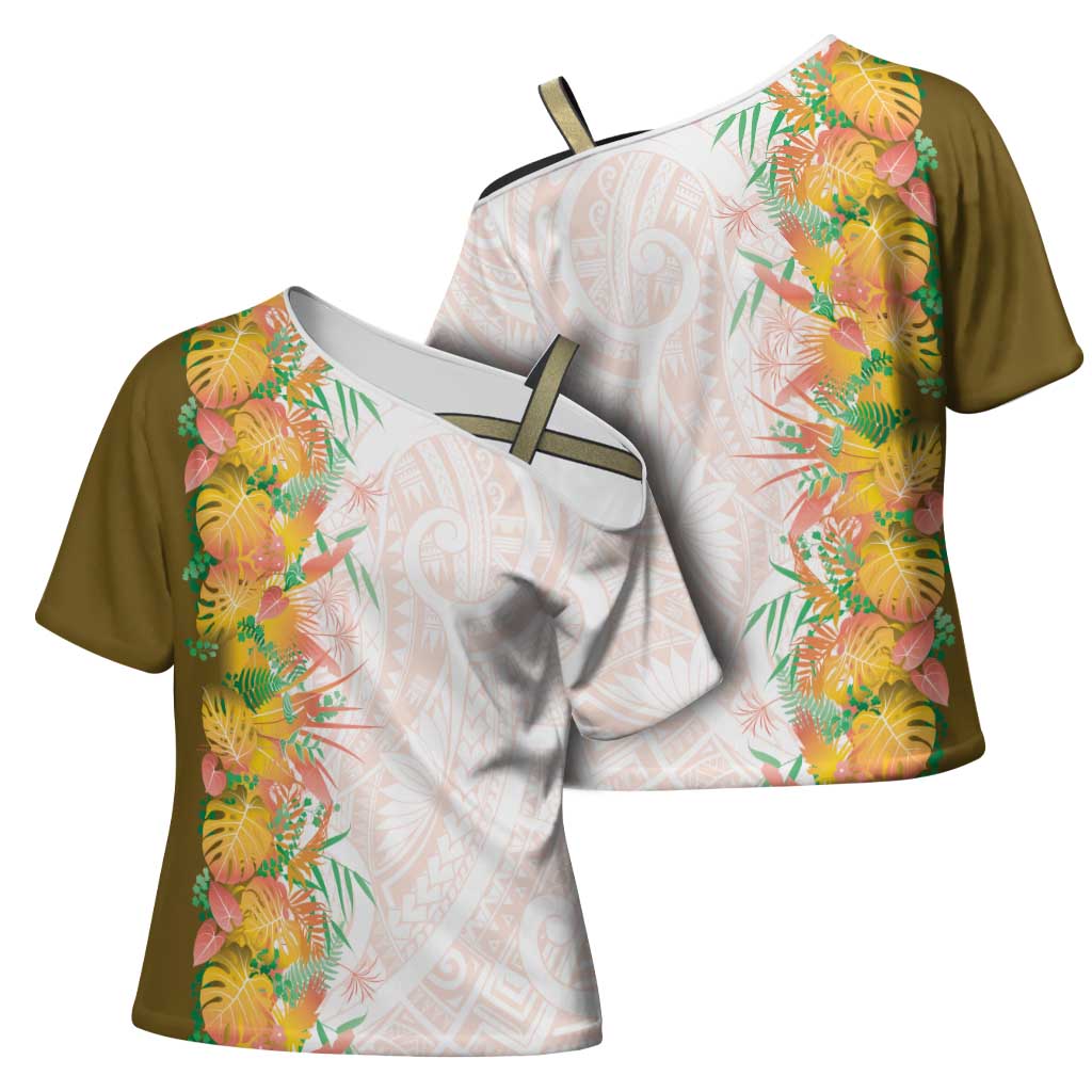 Hawaii Tropical Plant Lenalena Cross Shoulder Shirt Vibrant Polynesian Pattern