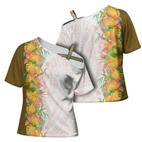 Hawaii Tropical Plant Lenalena Cross Shoulder Shirt Vibrant Polynesian Pattern