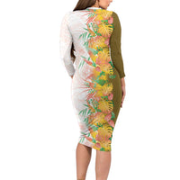 Hawaii Tropical Plant Lenalena Family Matching Long Sleeve Bodycon Dress and Hawaiian Shirt Vibrant Polynesian Pattern