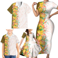 Hawaii Tropical Plant Lenalena Family Matching Short Sleeve Bodycon Dress and Hawaiian Shirt Vibrant Polynesian Pattern