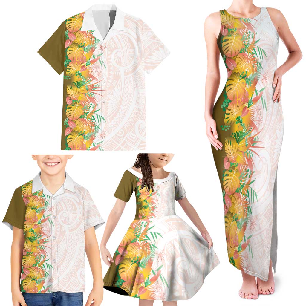 Hawaii Tropical Plant Lenalena Family Matching Tank Maxi Dress and Hawaiian Shirt Vibrant Polynesian Pattern