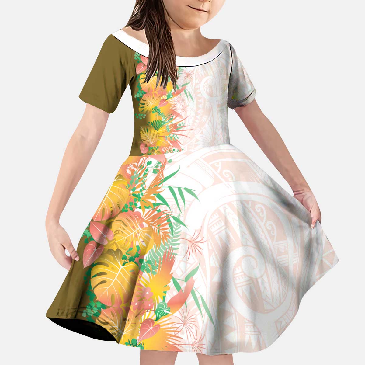 Hawaii Tropical Plant Lenalena Kid Short Sleeve Dress Vibrant Polynesian Pattern