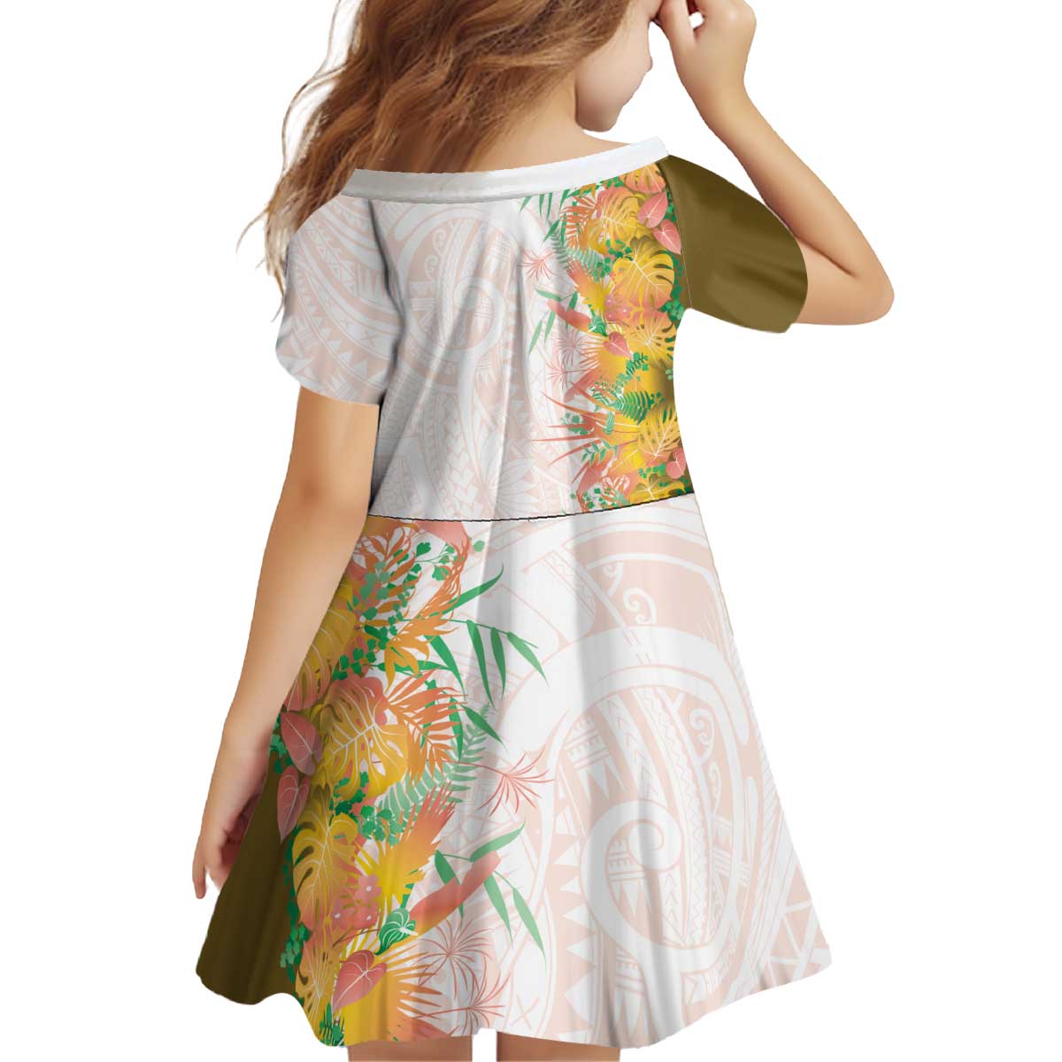 Hawaii Tropical Plant Lenalena Kid Short Sleeve Dress Vibrant Polynesian Pattern