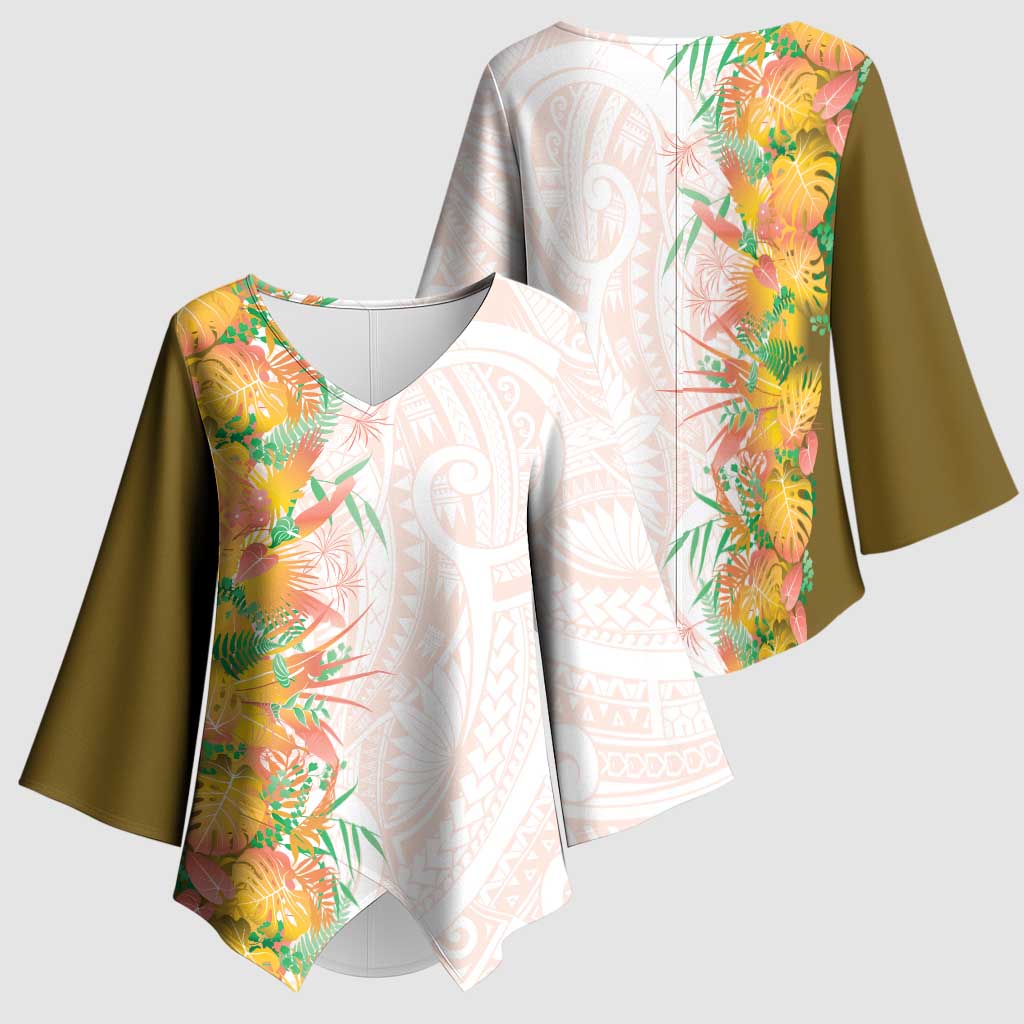 Hawaii Tropical Plant Lenalena Kimono Sleeve Blouse Vibrant Polynesian Pattern