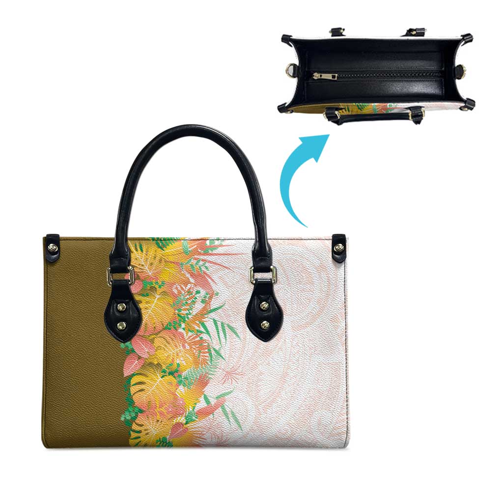Hawaii Tropical Plant Lenalena Leather Bag Vibrant Polynesian Pattern