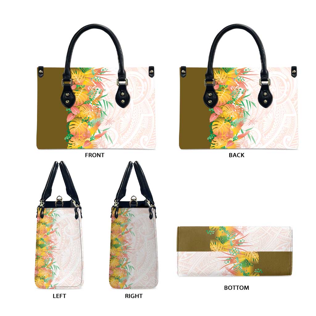 Hawaii Tropical Plant Lenalena Leather Bag Vibrant Polynesian Pattern
