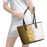 Hawaii Tropical Plant Lenalena Leather Tote Bag Vibrant Polynesian Pattern