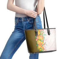 Hawaii Tropical Plant Lenalena Leather Tote Bag Vibrant Polynesian Pattern