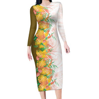 Hawaii Tropical Plant Lenalena Long Sleeve Bodycon Dress Vibrant Polynesian Pattern LT01 Long Dress Yellow - Polynesian Pride