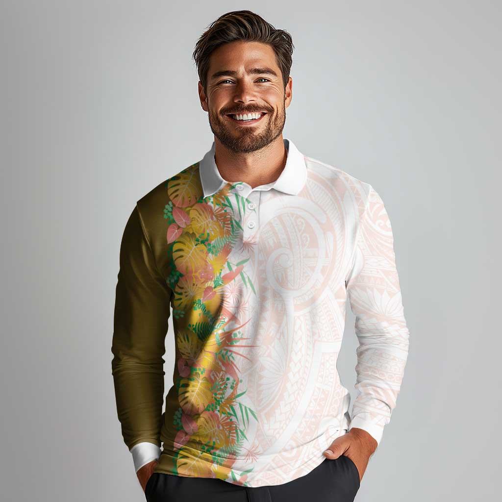 Hawaii Tropical Plant Lenalena Long Sleeve Polo Shirt Vibrant Polynesian Pattern