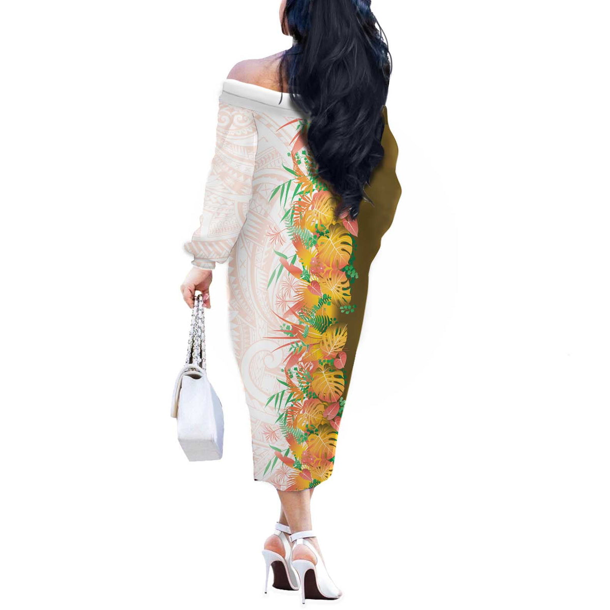 Hawaii Tropical Plant Lenalena Off The Shoulder Long Sleeve Dress Vibrant Polynesian Pattern LT01 - Polynesian Pride
