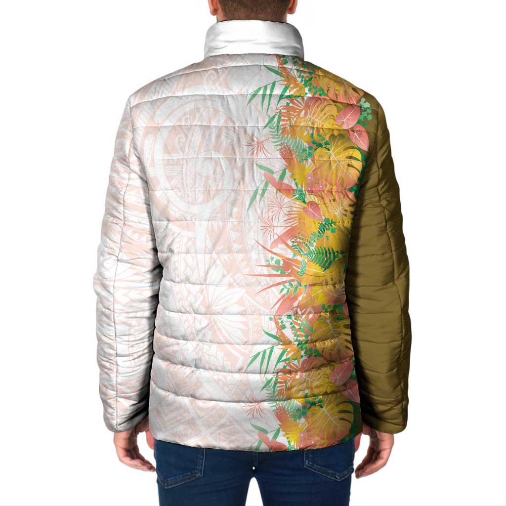 Hawaii Tropical Plant Lenalena Padded Jacket Vibrant Polynesian Pattern