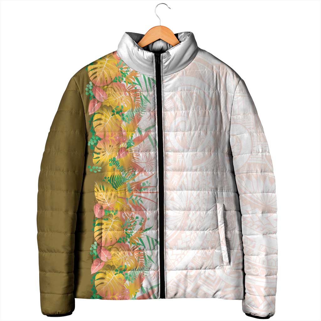 Hawaii Tropical Plant Lenalena Padded Jacket Vibrant Polynesian Pattern