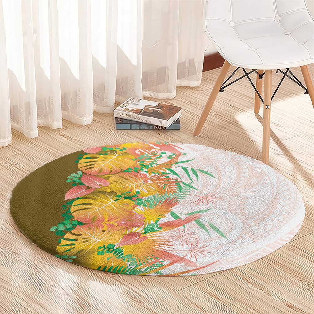 Hawaii Tropical Plant Lenalena Round Carpet Vibrant Polynesian Pattern