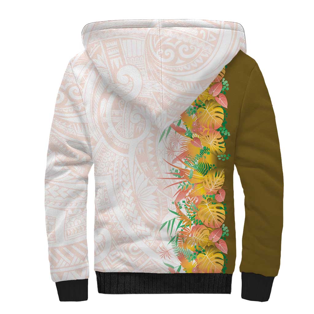Hawaii Tropical Plant Lenalena Sherpa Hoodie Vibrant Polynesian Pattern
