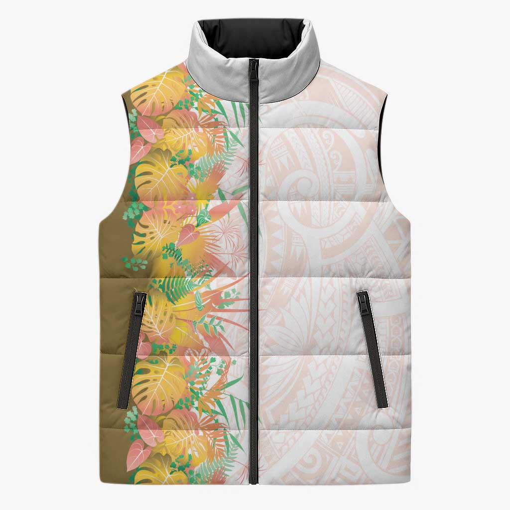 Hawaii Tropical Plant Lenalena Sleeveless Puffer Jacket Vibrant Polynesian Pattern