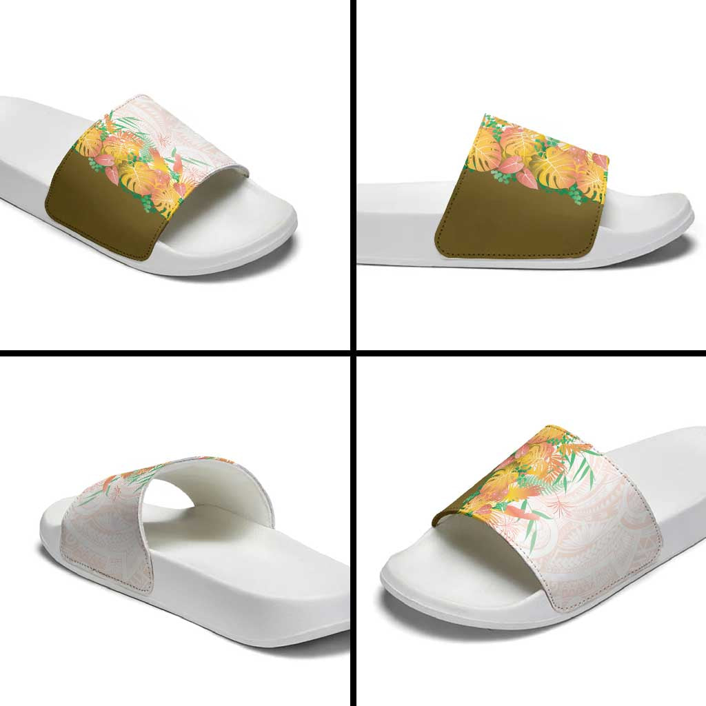 Hawaii Tropical Plant Lenalena Slide Sandals Vibrant Polynesian Pattern